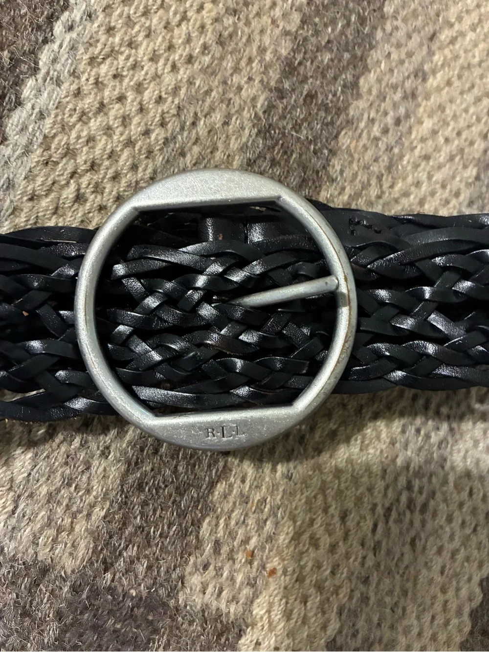 Lauren Ralph Lauren Vintage Black Braided Woven Leather Belt Silver Buckle Fit M